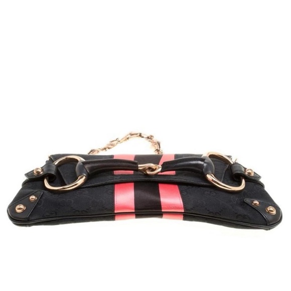 AUTH GUCCI HORSEBIT shoulder bag black pink stripe monogram stud bamboo detail - Picture 5 of 16